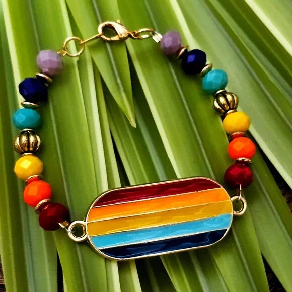 Artisan Hand Crafted Bracelet Beaded Rainbow Pride Colors - Picture 1 of 6
